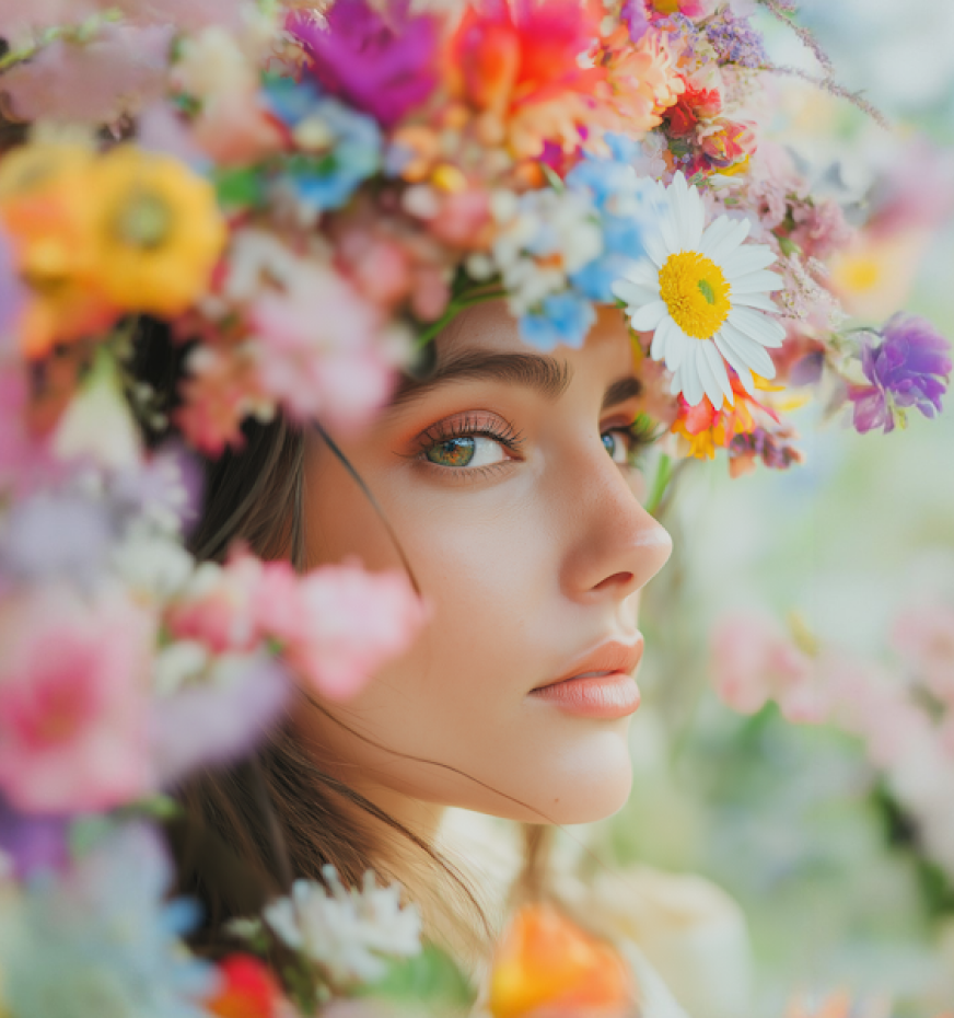 Vrouw-met-bloemenkrans-die-de-frisheid-van-geuren-neutraliseren-uitstraalt